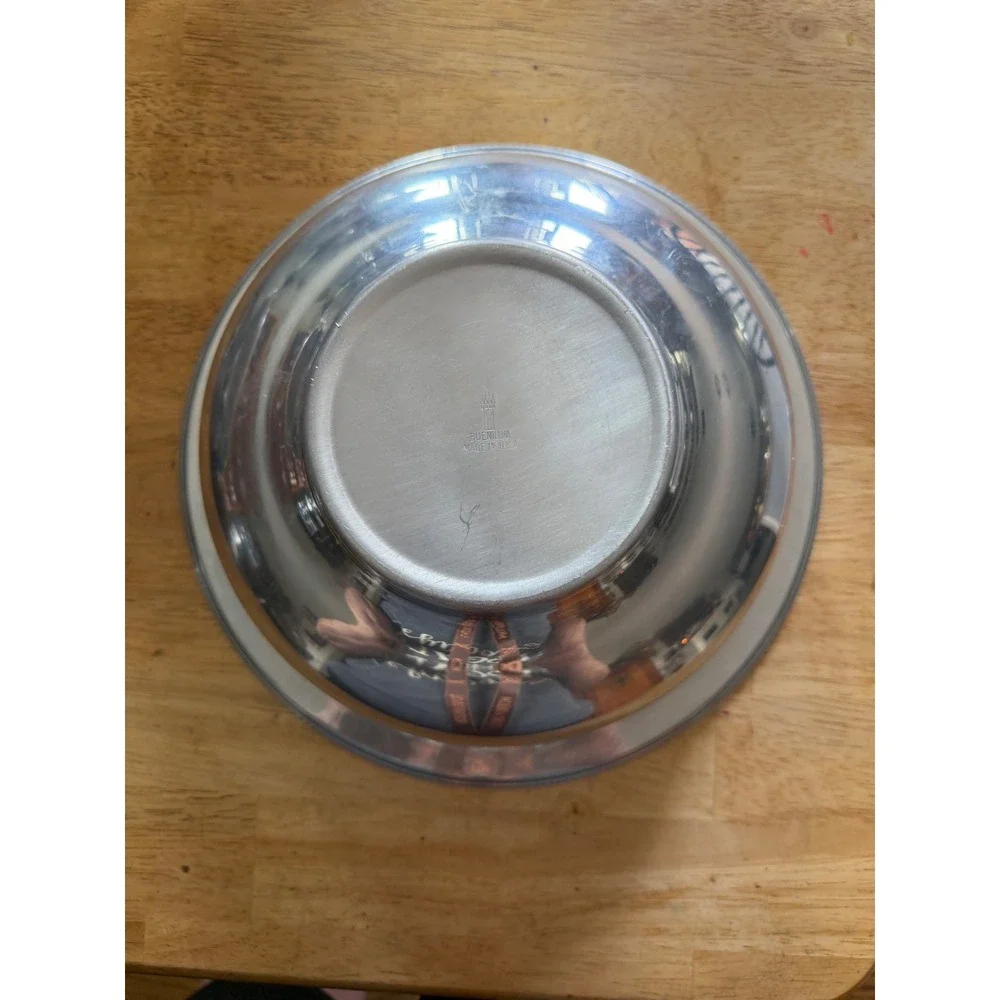 Buenilum Serving Bowl‎ Lid Vintage Silver  Beaded MCM Hammered Aluminum